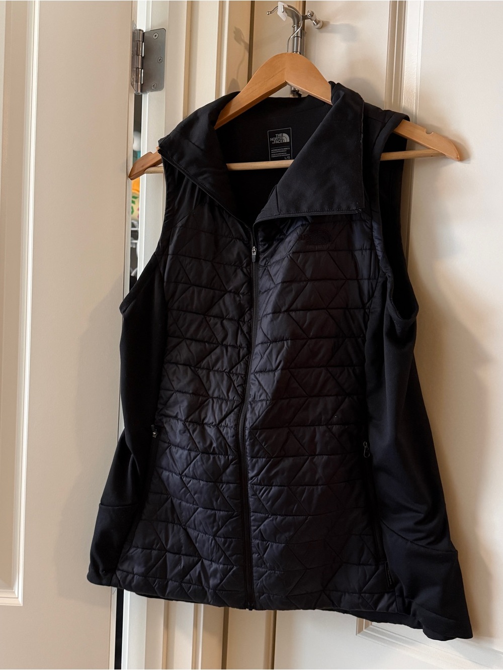 The North Face Black Quilted Hybrid Vest with Standing Collar